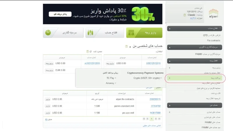 آموزش برداشت از حساب بروکر آلپاری