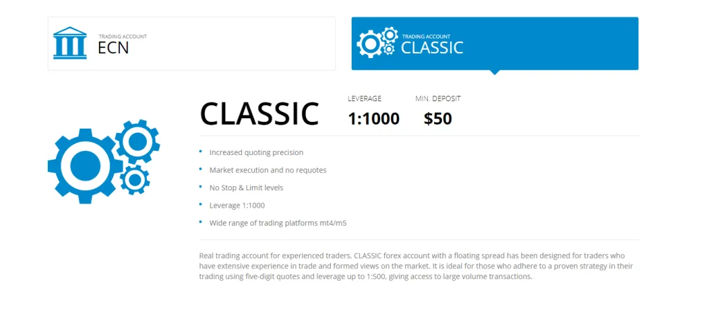حساب Classic بروکر لایت فایننس