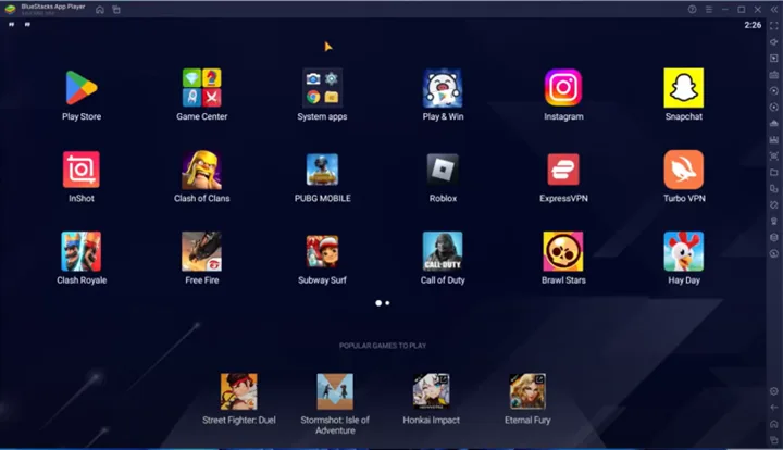 تصویر زیر فضای نرم افزار BlueStacks که نرم افزار شبیه ساز اندروید است
